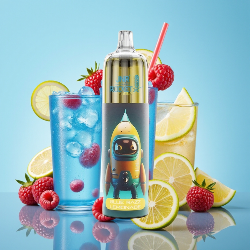 JNR Rocket-X 12400 Puffs Vape Desechable con Flujo de Aire Ajustable Luces RGB y Sabor Limonada de Frambuesa Azul