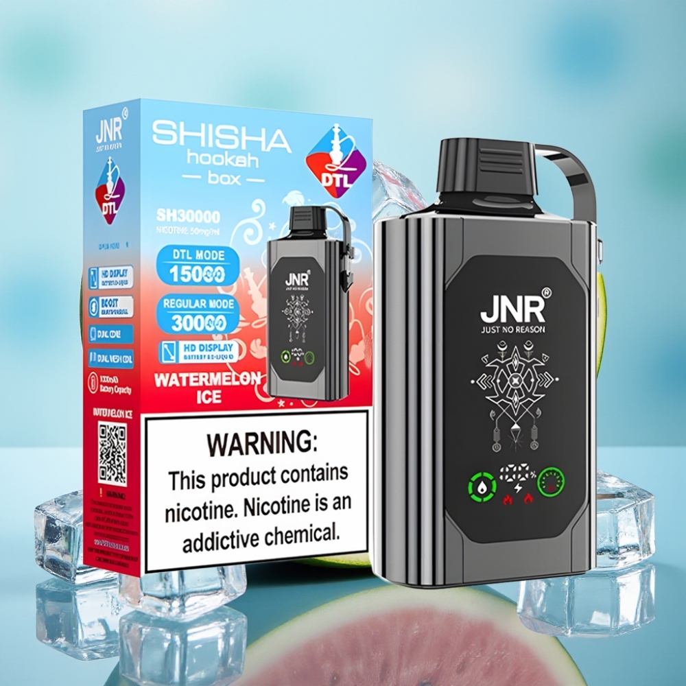 JNR Shisha Hookah Box 20500 Puffs HD Display 1000mAh 25ml Carga Rápida Type-C Dual Mesh Coil Sandía Helada