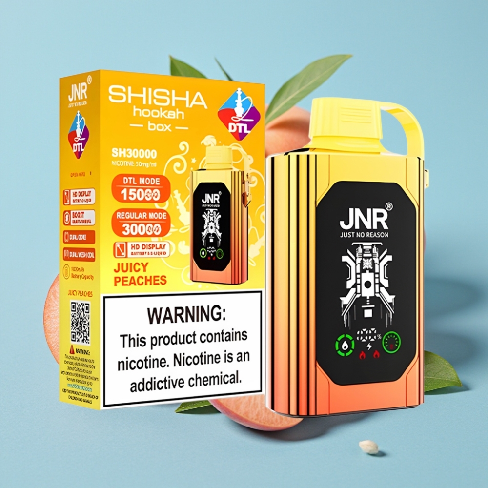 JNR Shisha Hookah Box 20500 Puffs HD Display 1000mAh 25ml Doble Malla Tipo-C Duraznos Jugosos
