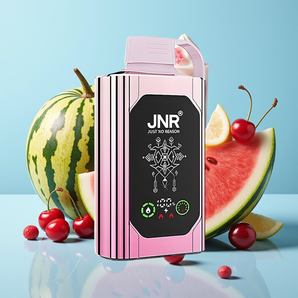 JNR Shisha Hookah Box 20500 Puffs HD Display 1000mAh 25ml Dual Mesh Coil Tipo-C Carga Rápida 025 Cereza Sandía Fría