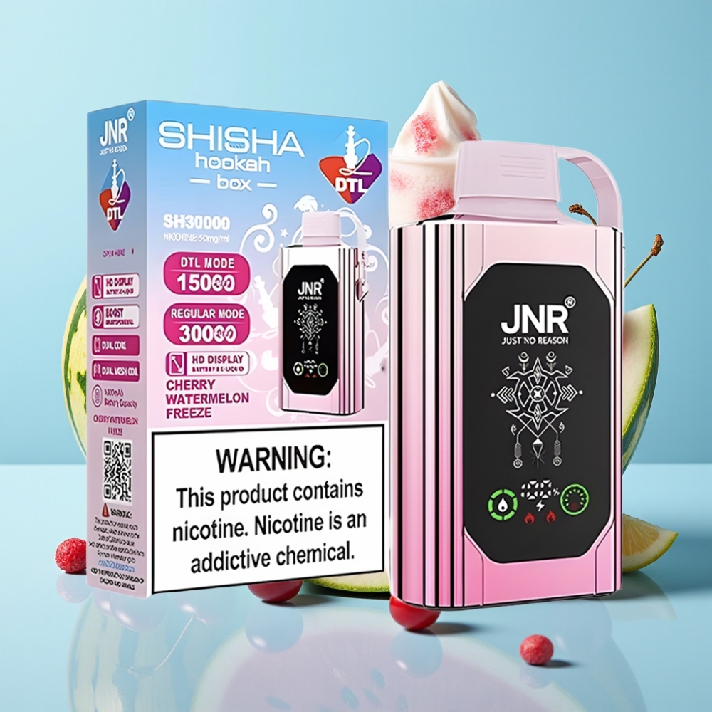JNR Shisha Hookah Box 20500 Puffs HD Display 1000mAh 25ml Dual Mesh Coil Tipo-C Carga Rápida 025 Cereza Sandía Fría
