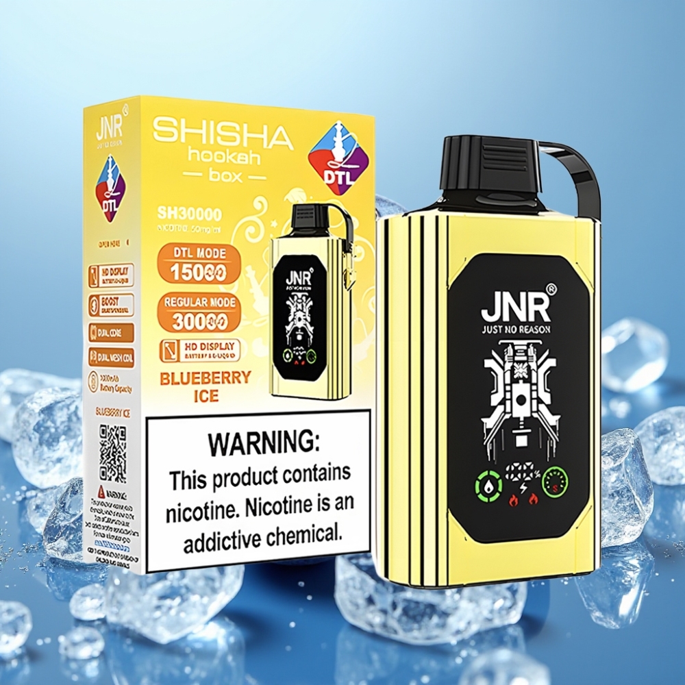 JNR Shisha Hookah Box 20500 Puffs HD Display 1000mAh 25ml Dual Mesh Coil Tipo-C Carga Rápida 025 Helado de Arándano