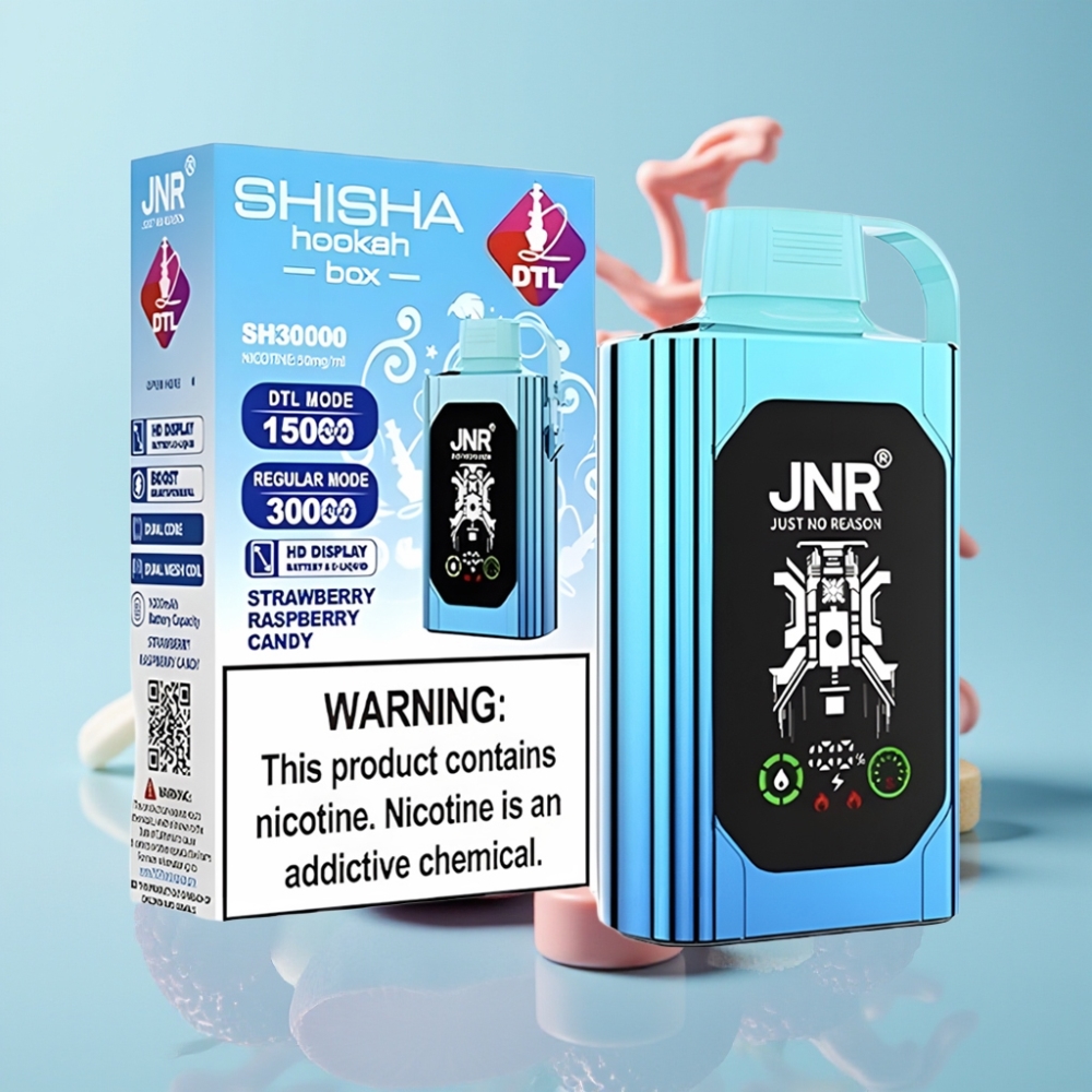 JNR Shisha Hookah Box 20500 Puffs Pantalla HD 1000mAh 25ml Carga Rápida Type-C Dual Mesh Coil Fresa Frambuesa Caramelo