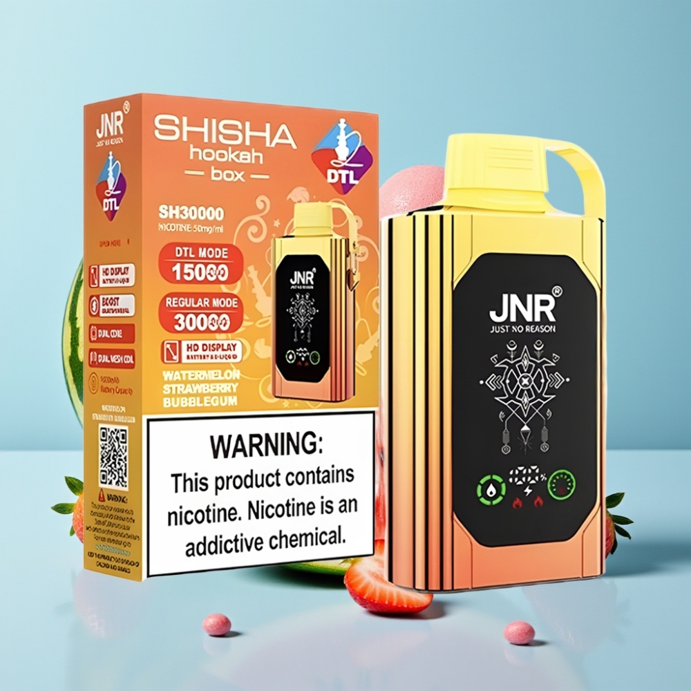 JNR Shisha Hookah Box 20500 Puffs Pantalla HD 25ml Batería 1000mAh Carga Tipo-C Sabor Sandía Fresa Chicle