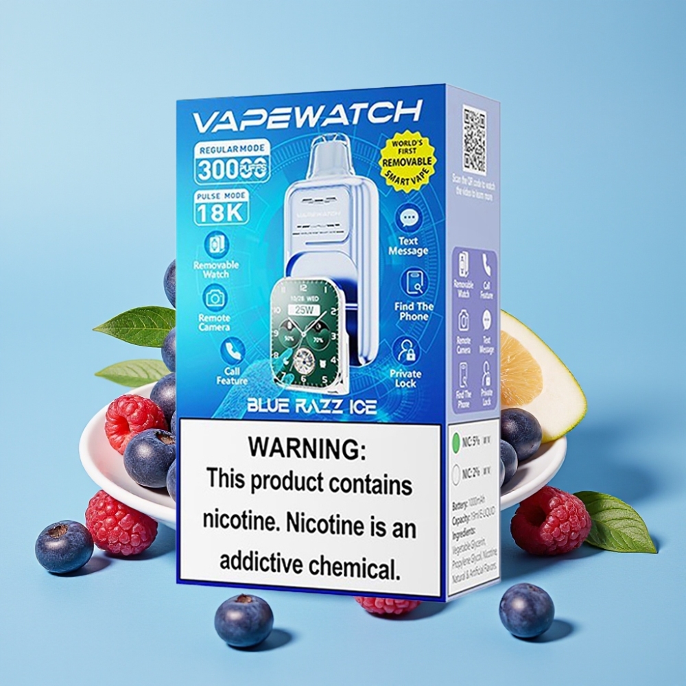 JNR VapeWatch 30000 Caladas Batería 1000mAh 19mL 5 Doble Malla Blue Razz Ice