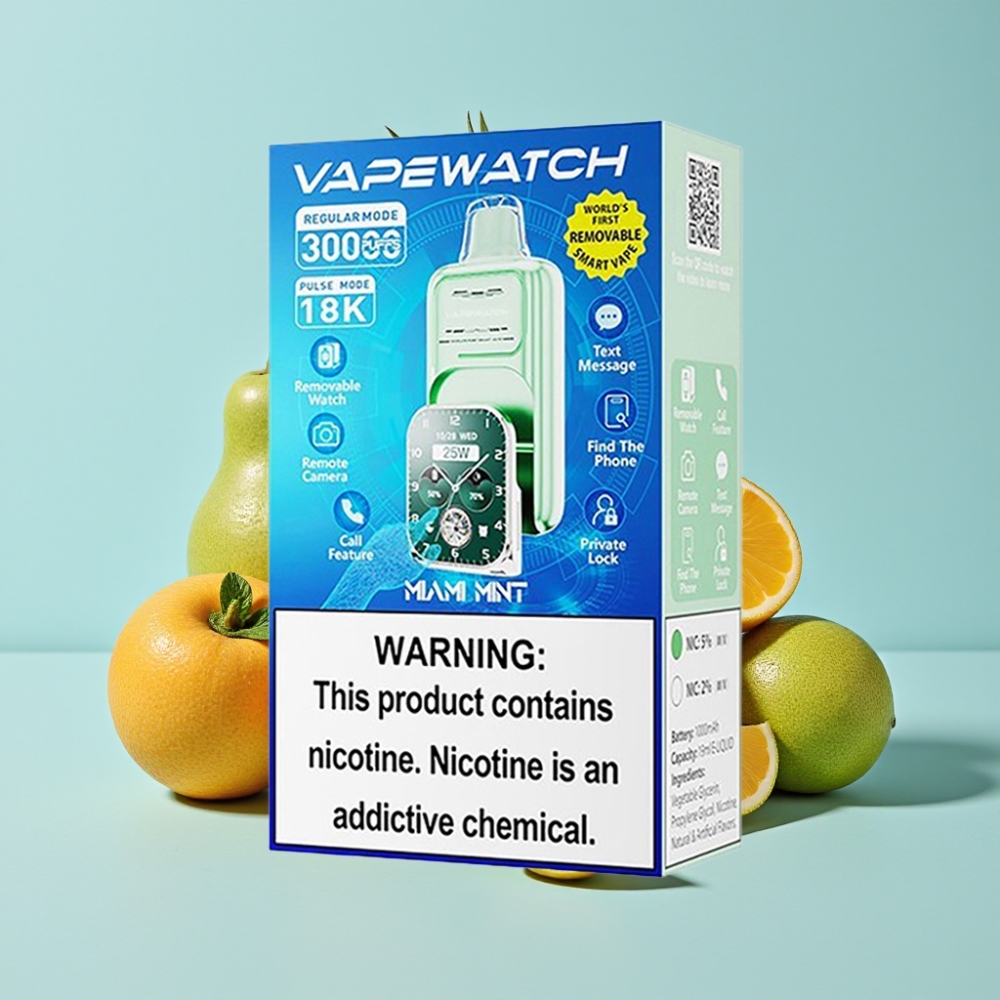 JNR VapeWatch 30000 Caladas Batería 1000mAh Carga Rápida Type-C Sabor Menta Miami
