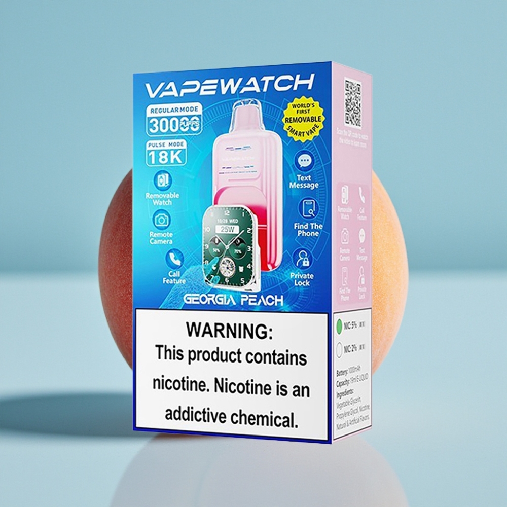 JNR VapeWatch 30000 Puffs 19mL 5 Durazno de Georgia Carga Rápida Type-C