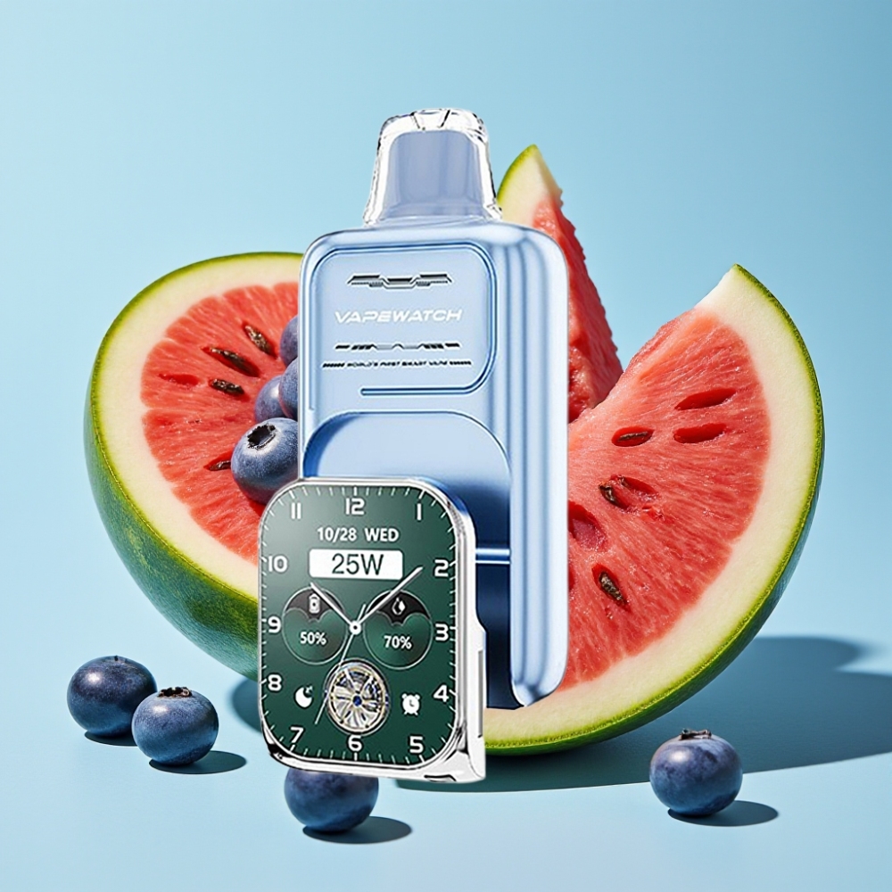 JNR VapeWatch 30000 Puffs 19mL 5 Nicotina Dual Mesh Coil Carga Rápida Type-C Sabor Sandía Arándano