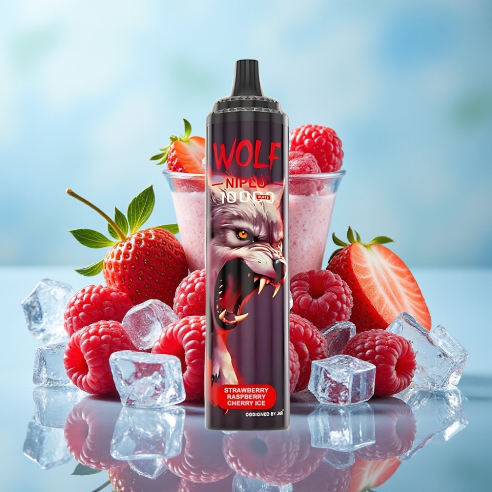 JNR Wolf Niplo 10000 Puffs 10 Ohm 650mAh 20ml 0/2/5 Fresa Frambuesa Cereza Hielo