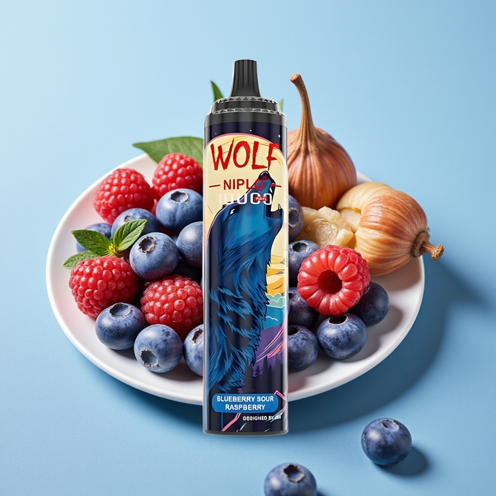 JNR Wolf Niplo 10000 Puffs 10 Ohm 650mAh 20ml 0/2/5 Tipo-C Arándano Frambuesa Ácida
