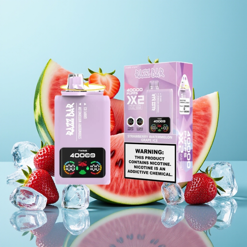 Razz Bar 40000 Caladas Vape Desechable con Pantalla Batería 650mAh Tipo-C Sabor FRESA SANDÍA  UVA HIELO