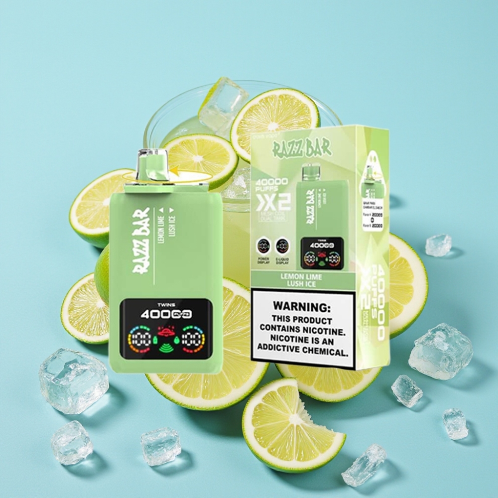 Razz Bar 40000 Puffs Vape Desechable con Pantalla 10Ω×2 Mesh 650 mAh Tipo-C 2/5 Nicotina Sabor LIMÓN LIMA  HIELO FRESCO