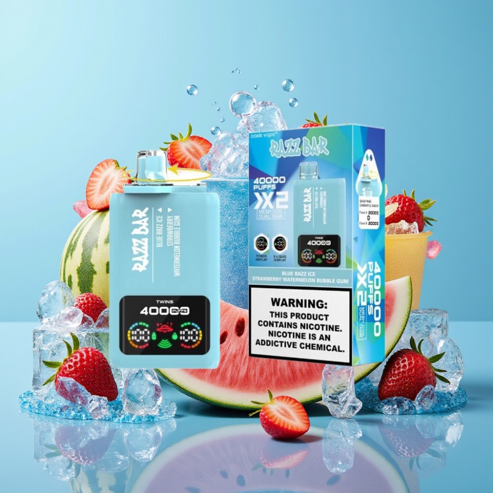Razz Bar 40000 Puffs Vape Desechable con Pantalla Batería 650mAh Tipo-C Sabor FRAMBUESA AZUL HIELO-SANDÍA FRESA CHICLE