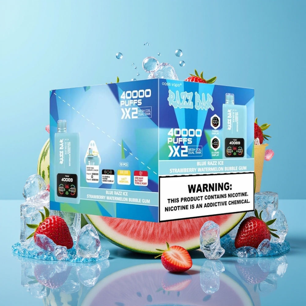 Razz Bar 40000 Puffs Vape Desechable con Pantalla Batería 650mAh Tipo-C Sabor FRAMBUESA AZUL HIELO-SANDÍA FRESA CHICLE