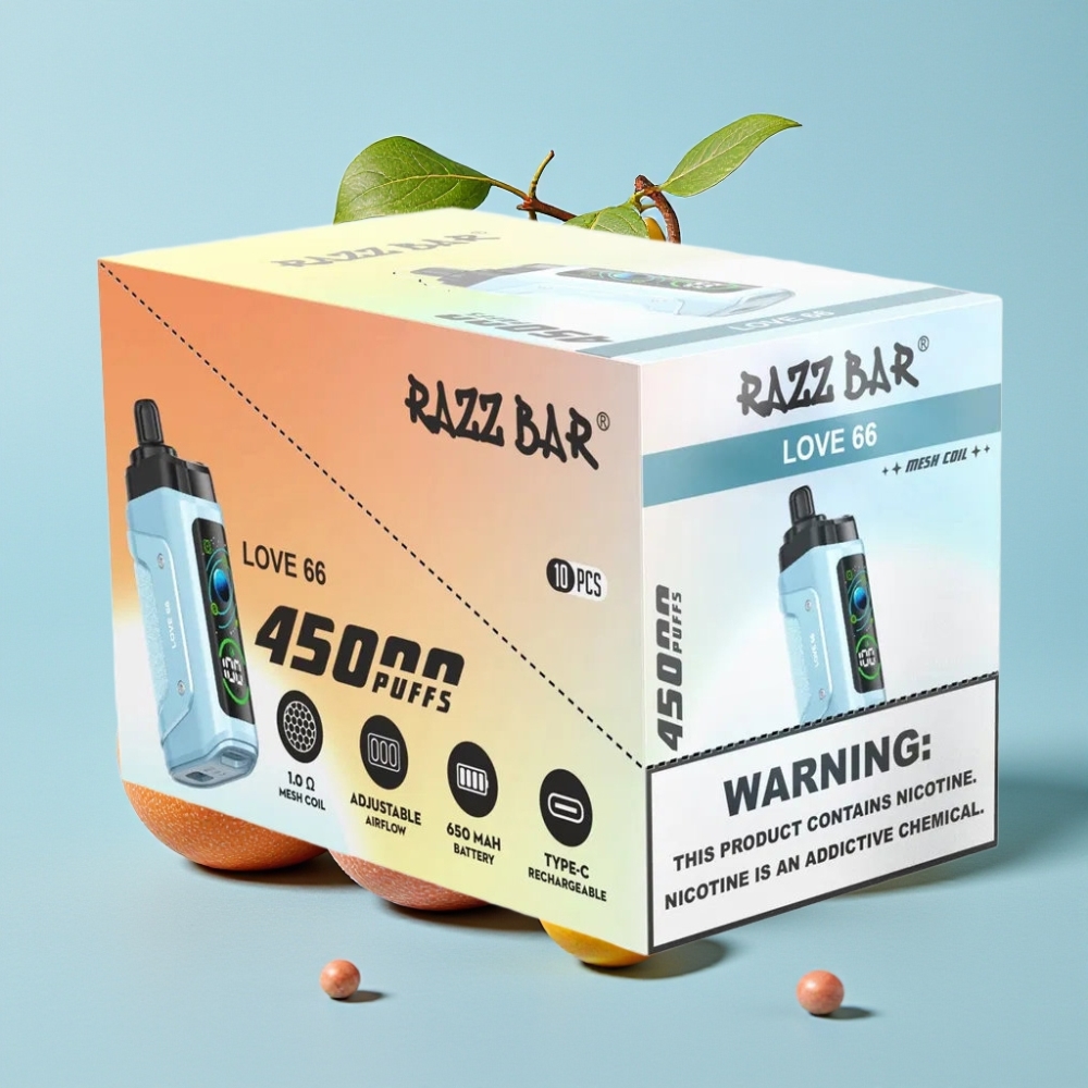 Razz Bar 45000 Puffs Vape Desechable Amor 66 con Bobina Mesh 10 Ohm y Flujo de Aire Ajustable
