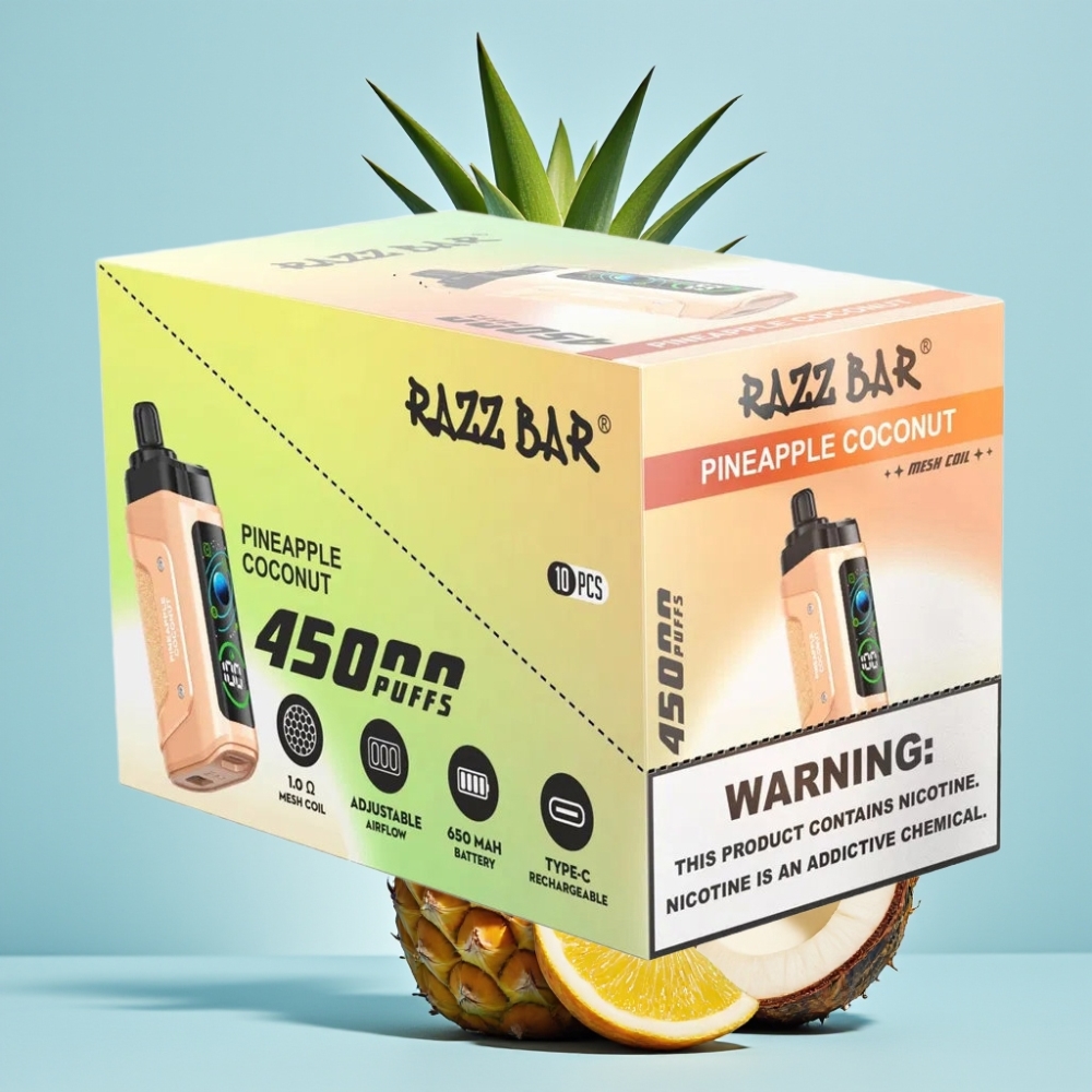 Razz Bar 45000 Puffs Vape Desechable Bobina Mesh 10 Ohm Piña Coco