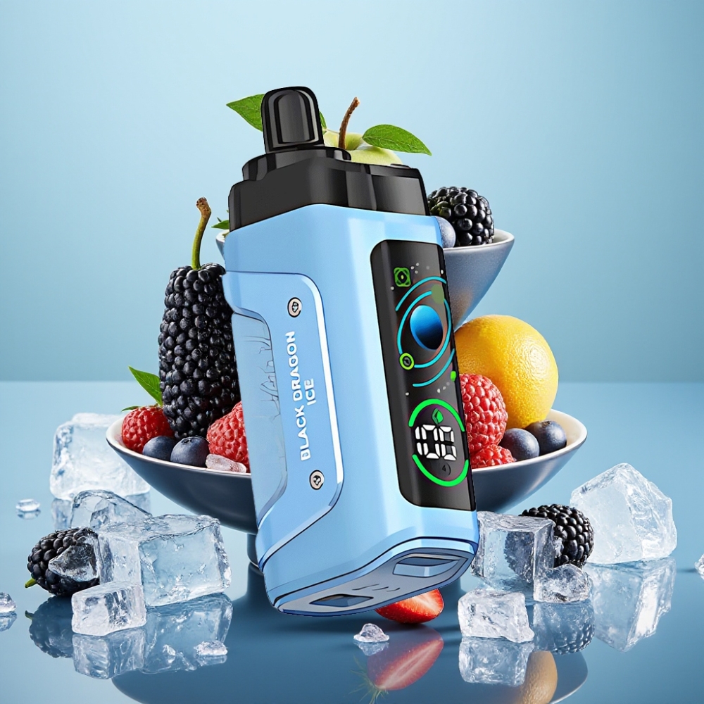 Razz Bar 45000 Puffs Vape Desechable con Bobina Mesh 10 Ohm y Aire Ajustable Sabor Dragón Negro Helado