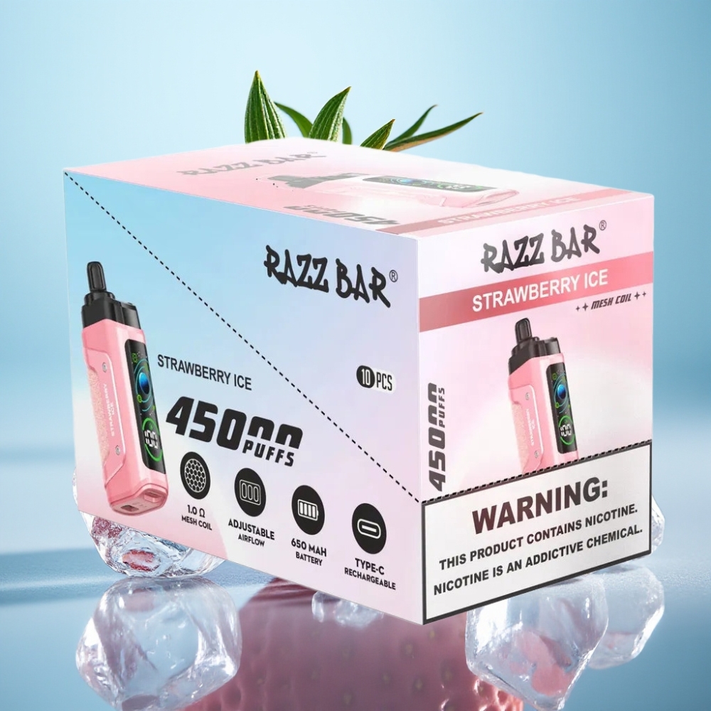 Razz Bar 45000 Puffs Vape Desechable con Bobina Mesh 10 Ohm y Aire Ajustable Sabor Fresa Helada