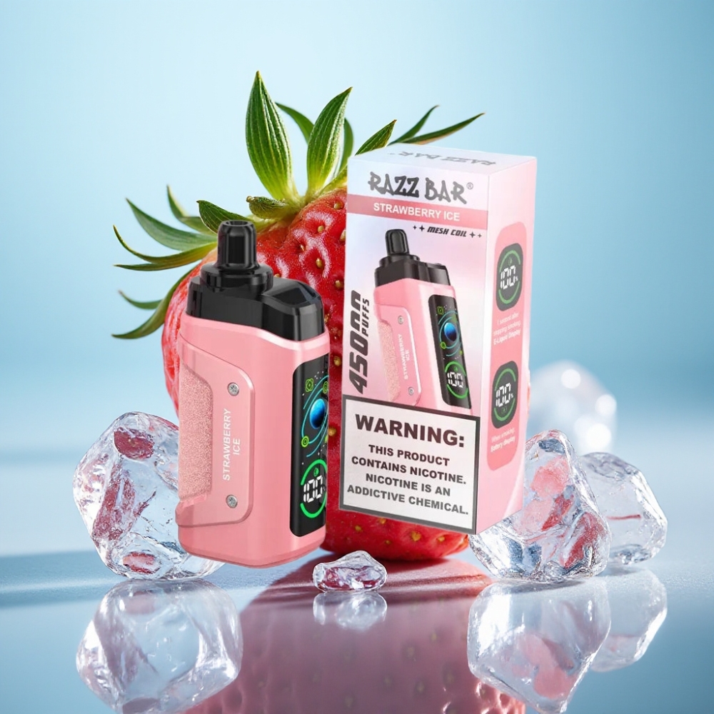 Razz Bar 45000 Puffs Vape Desechable con Bobina Mesh 10 Ohm y Aire Ajustable Sabor Fresa Helada