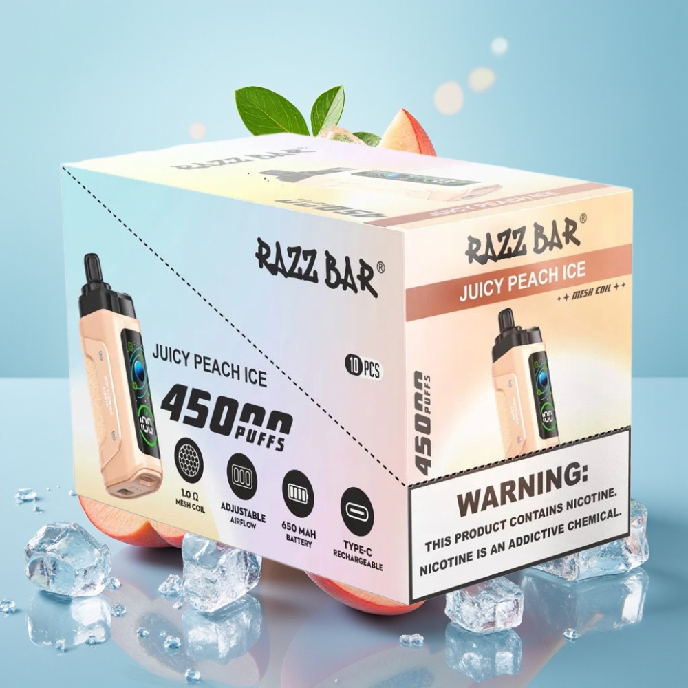 Razz Bar 45000 Puffs Vape Desechable con Bobina Mesh 10 Ohm y Sabor Melocotón Jugoso Helado