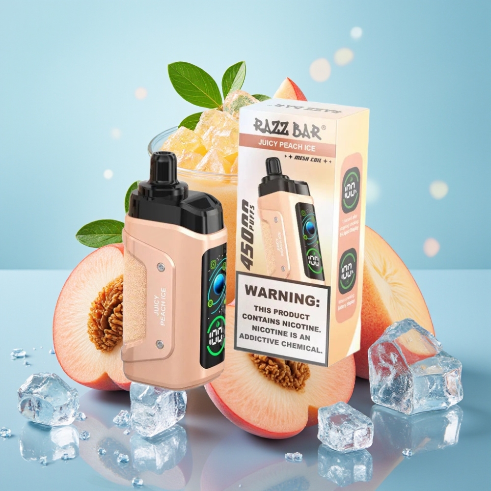 Razz Bar 45000 Puffs Vape Desechable con Bobina Mesh 10 Ohm y Sabor Melocotón Jugoso Helado
