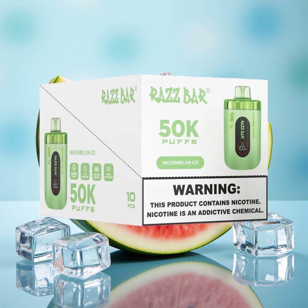 Razz Bar 50K Puffs Recargable Tipo-C 650mAh 10 Ohm Sabor Sandía Helada