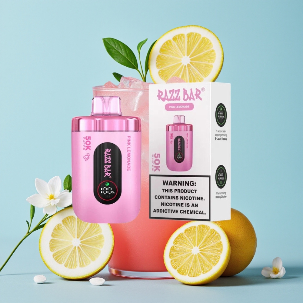 Razz Bar 50K Puffs Recargable USB-C 650mAh 2 Nicotina Sabor Limonada Rosa