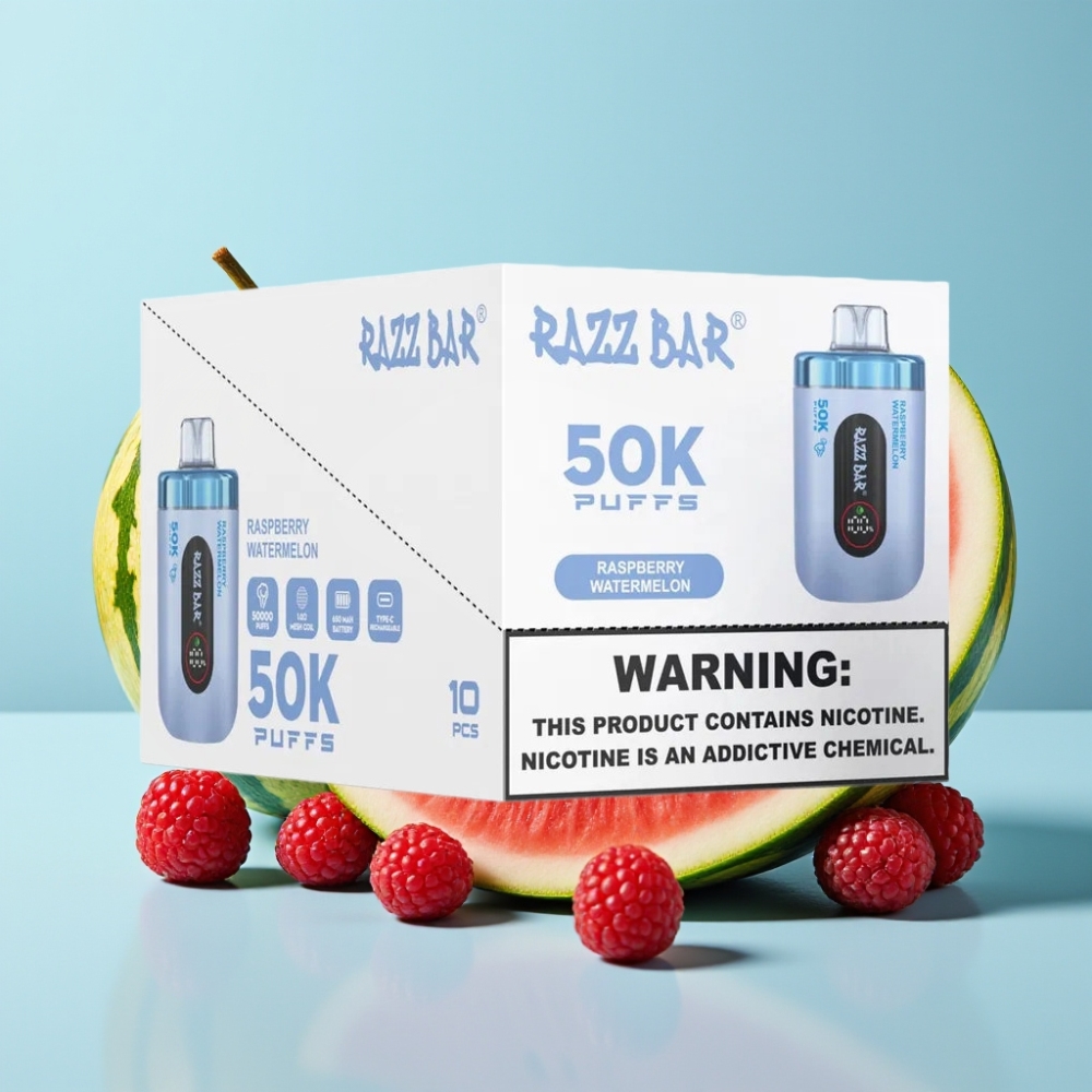 Razz Bar 50K Puffs Vape Desechable 10 Ohm 650mAh Tipo-C 2 Nicotina Sabor Frambuesa Sandía