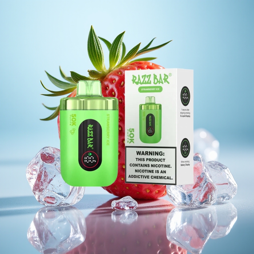 Razz Bar 50K Puffs Vape Desechable 650 Mah Tipo-C Fresa Helada
