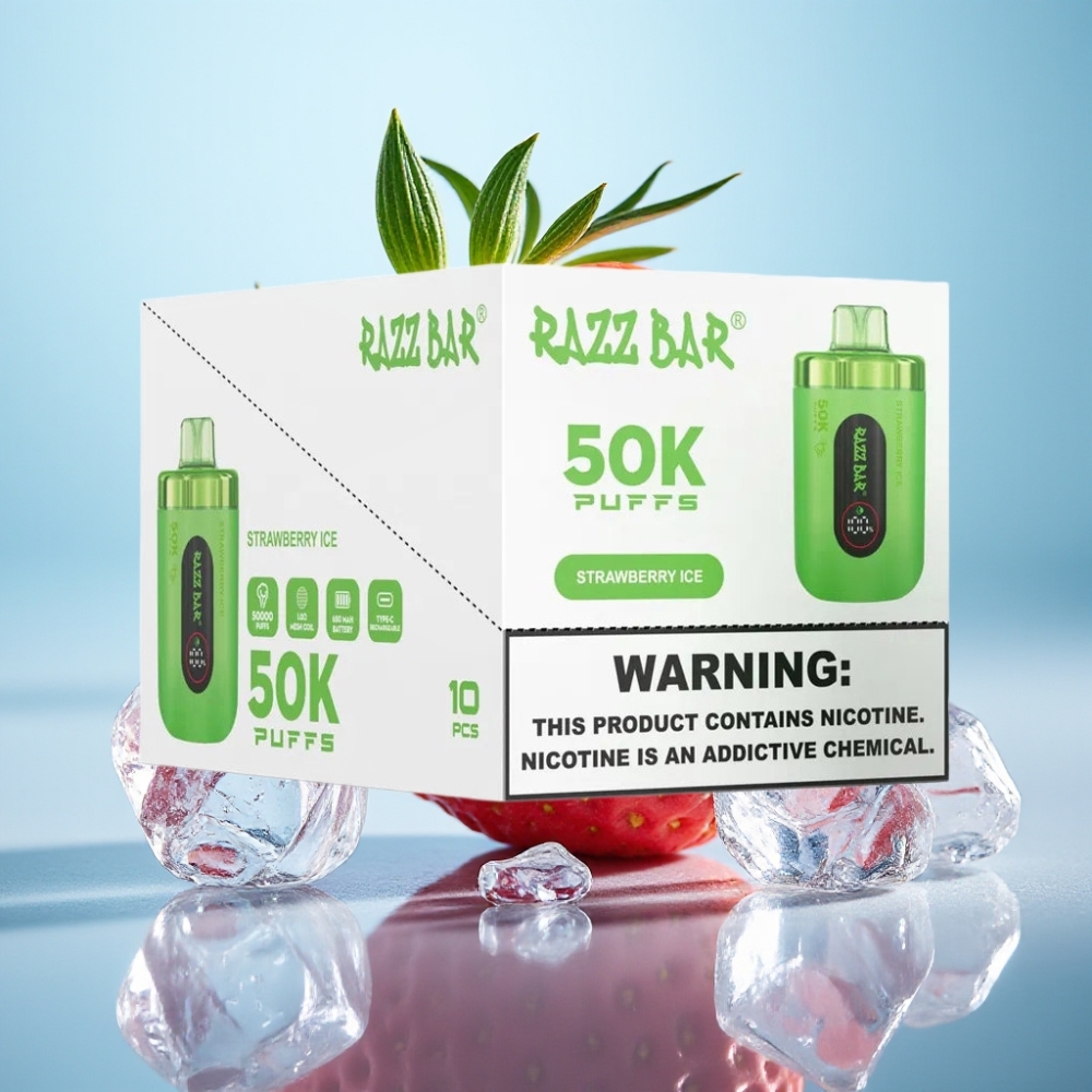 Razz Bar 50K Puffs Vape Desechable 650 Mah Tipo-C Fresa Helada