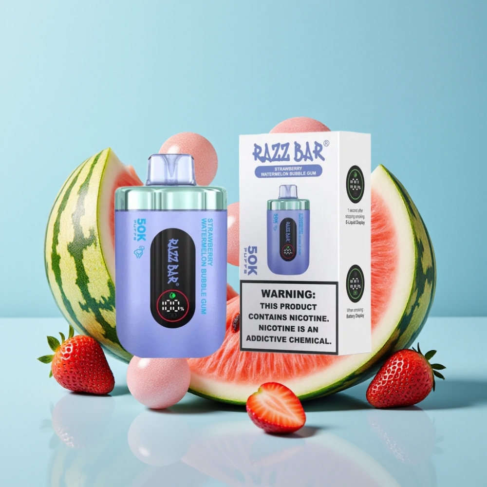 Razz Bar 50K Puffs Vape Desechable 650mAh Tipo-C 2 Nicotina Sabor Fresa Sandía Chicle