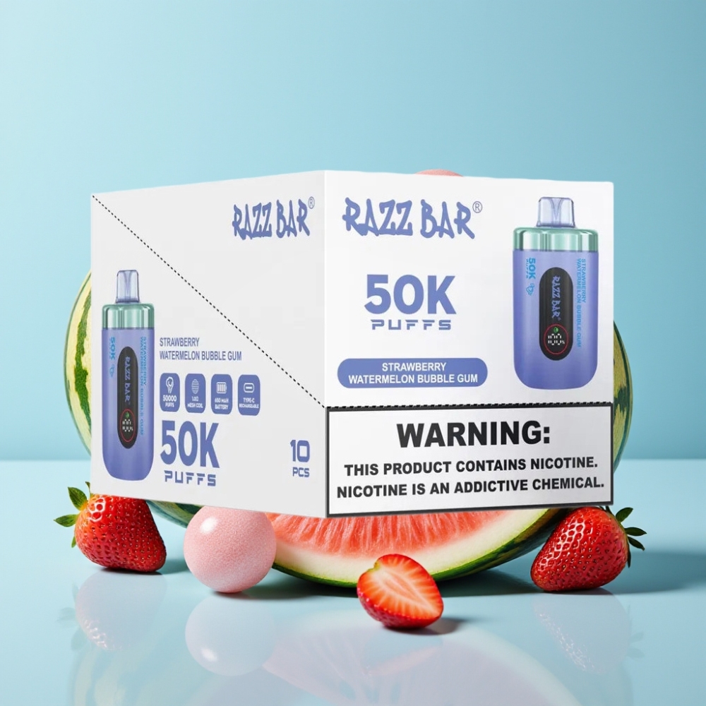 Razz Bar 50K Puffs Vape Desechable 650mAh Tipo-C 2 Nicotina Sabor Fresa Sandía Chicle