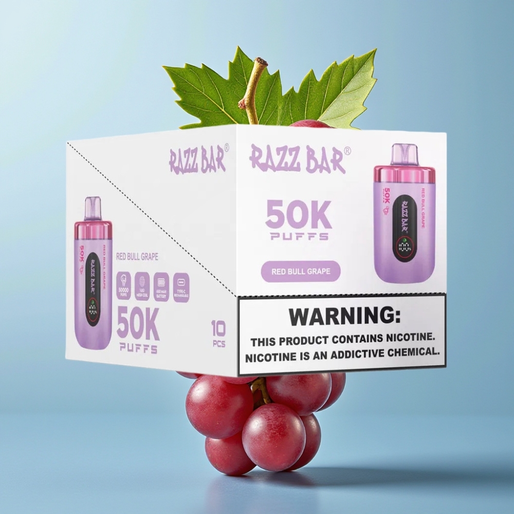 Razz Bar 50K Puffs Vape Desechable 650mAh Tipo-C Uva Red Bull