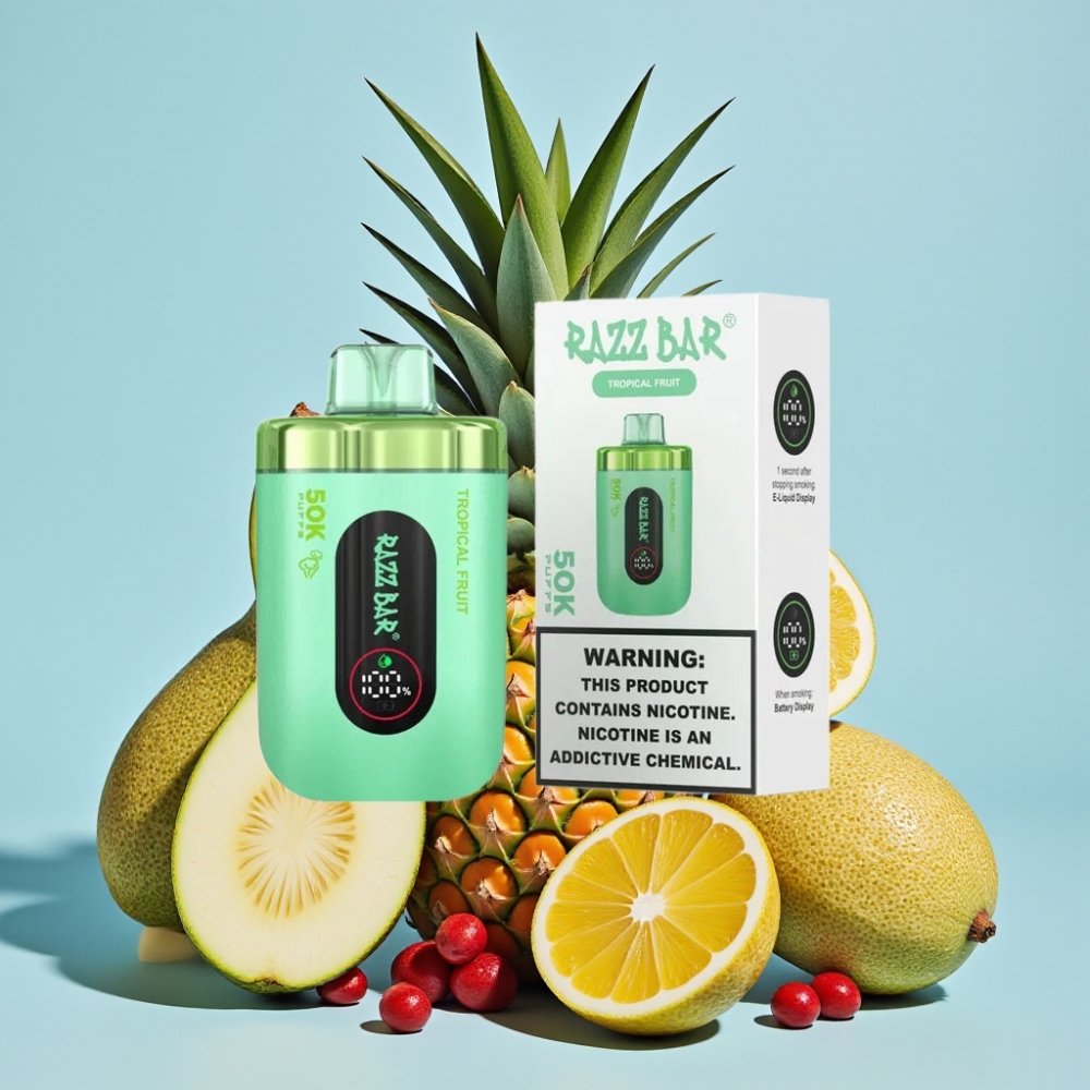 Razz Bar 50K Puffs Vape Desechable Bobina Mesh 10 Ohm Fruta Tropical