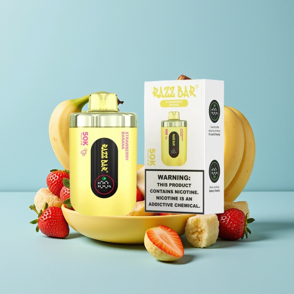 Razz Bar 50K Puffs Vape Desechable Recargable Tipo-C 650mAh Sabor Fresa Banana