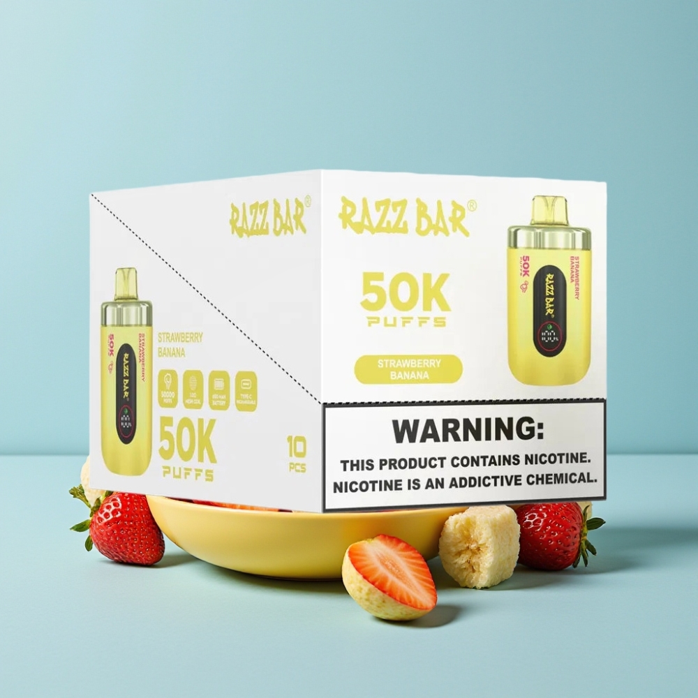Razz Bar 50K Puffs Vape Desechable Recargable Tipo-C 650mAh Sabor Fresa Banana