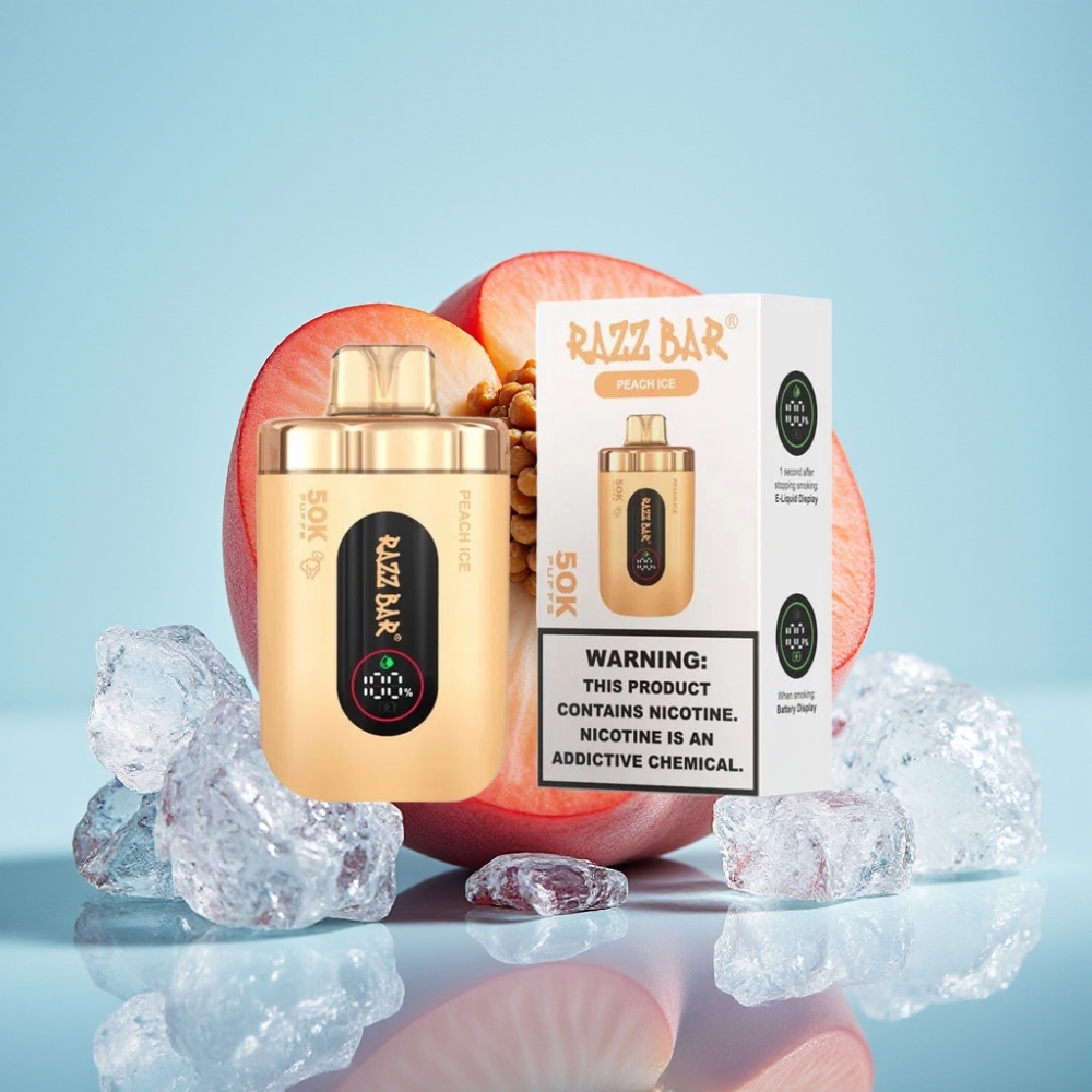 Razz Bar 50K Puffs Vape Desechable Tipo-C Recargable 2 Nicotina Sabor Durazno Hielo
