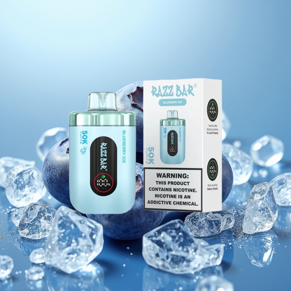 Razz Bar 50K Puffs Vape Recargable Tipo-C 650mAh 10 Ohm Sabor Arándano Hielo