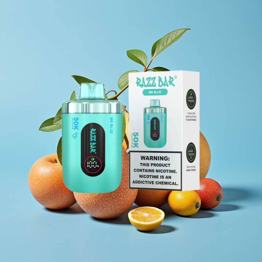 Razz Bar 50K Puffs Vape Recargable Tipo-C 650mAh 10 Ohm Sabor Sr Azul