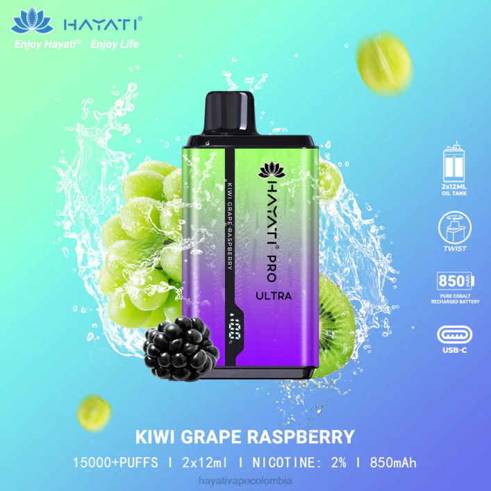 Hayati flavours Colombia - 0NLV202 Hayati Pro Ultra desechables 15000 inhalaciones kiwi uva frambuesa
