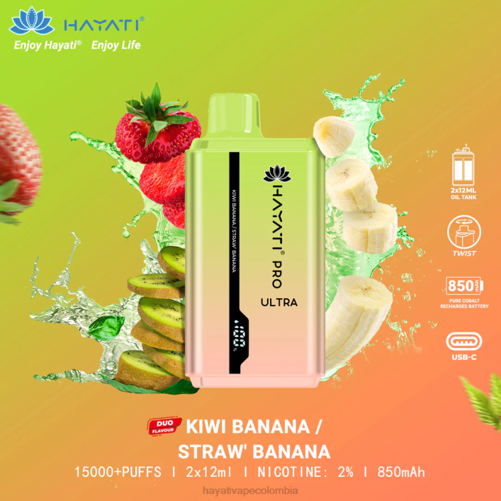 Hayati flavours Colombia - 0NLV222 Hayati Pro Ultra desechables 15000 inhalaciones plátano kiwi/plátano fresa