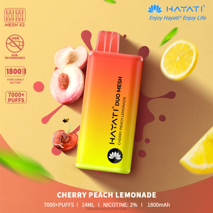 Hayati vape review - 0NLV168 Hayati Duo Mesh desechable limonada de cereza y durazno