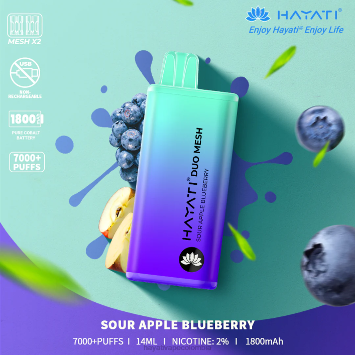 Hayati vape review - 0NLV188 Hayati Duo Mesh desechable arándano manzana agria