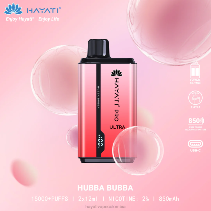 Hayati vape Colombia - 0NLV201 Hayati Pro Ultra desechables 15000 inhalaciones hubba bubba
