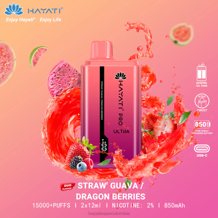 Hayati vape flavours - 0NLV224 Hayati Pro Ultra desechables 15000 inhalaciones fresa guayaba/bayas de dragón
