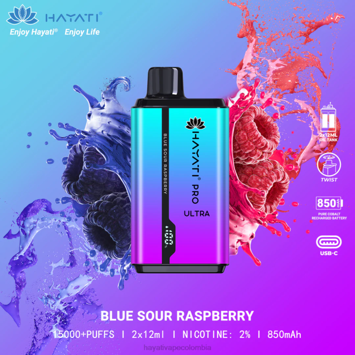 Hayati vape liquid - 0NLV195 Hayati Pro Ultra desechables 15000 inhalaciones frambuesa agria azul