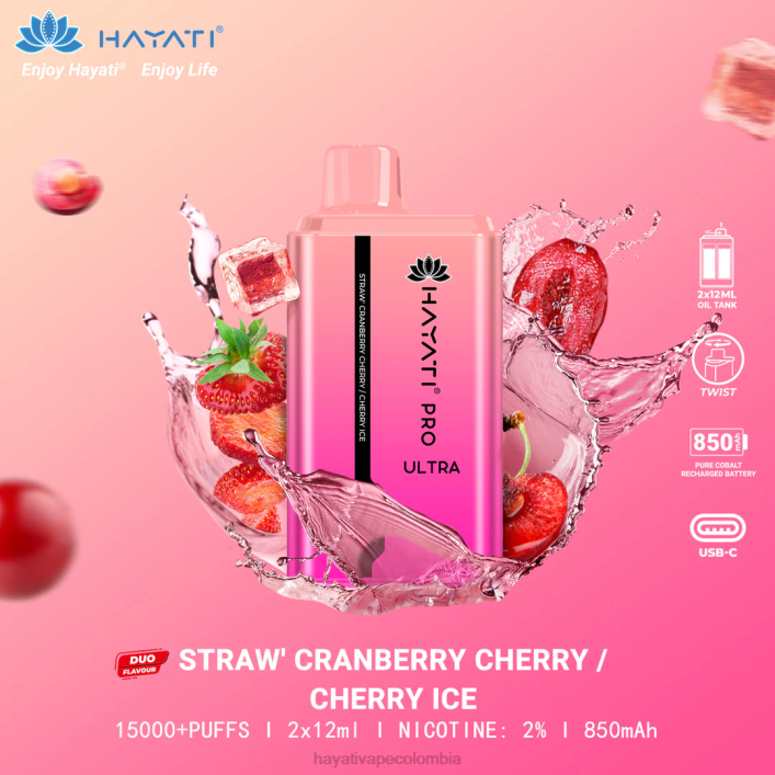 Hayati vape liquid - 0NLV225 Hayati Pro Ultra desechables 15000 inhalaciones fresa arándano cereza-cereza hielo
