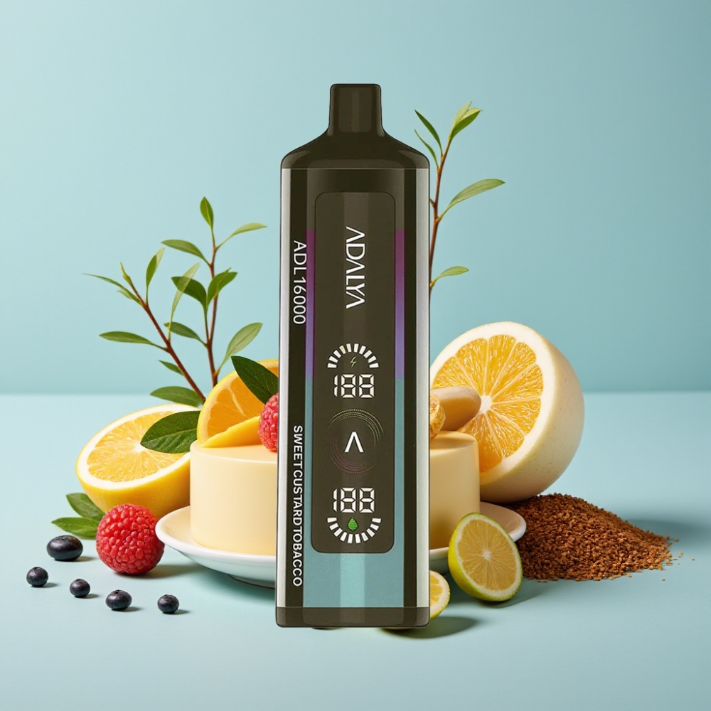 Adalya ADL 16000 PRO Puffs Vape Desechable con Pantalla Digital, Bobina Mesh Inteligente, 25ml de Líquido y Sabor a Tabaco con Crema Dulce