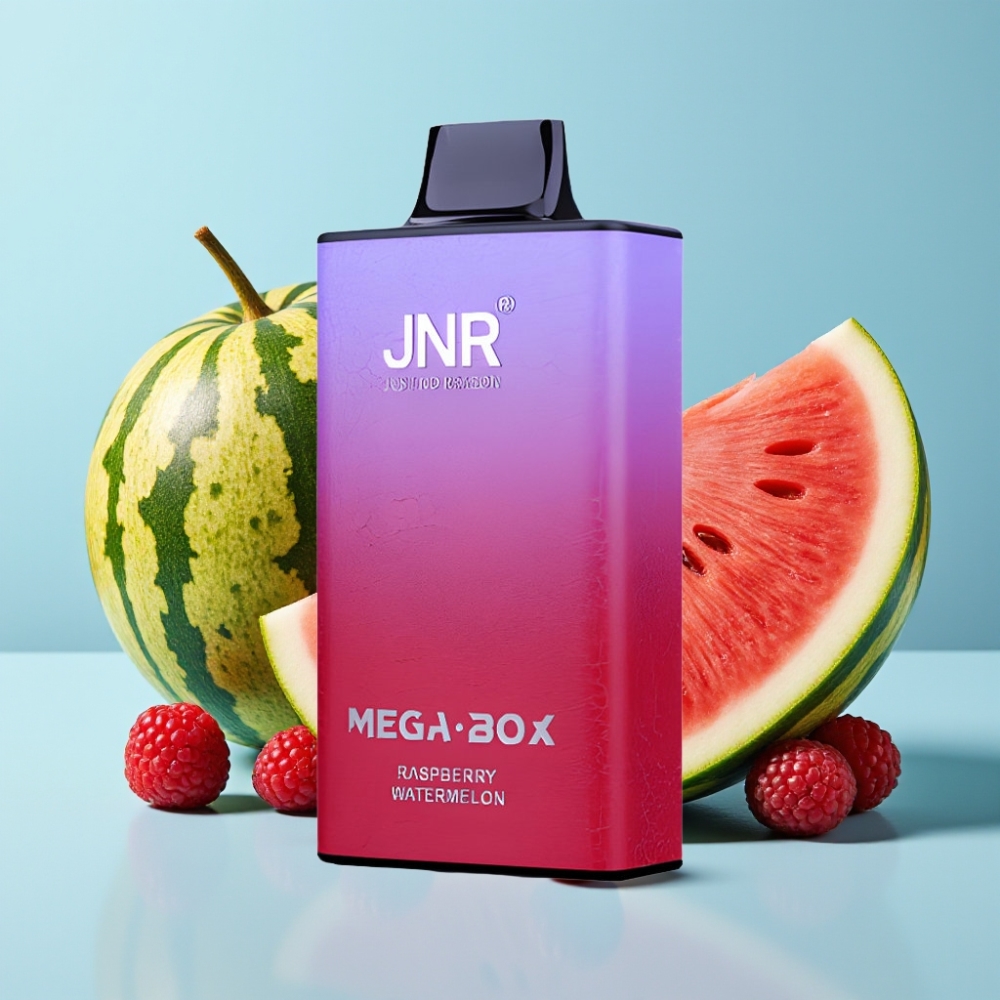 JNR Mega Box 25000 Puffs Vape Desechable con Sabor a Frambuesa y Sandía, 30ml, 850mAh