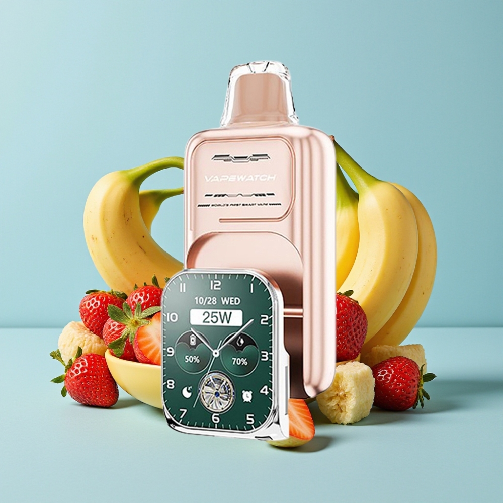 JNR VapeWatch 30000 Puffs 19mL 5% Fresa Plátano Carga Rápida Tipo-C